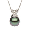 ESTATE LARGE .03CT DIAMOND & AAA TAHITIAN PEARL 14KT WHITE GOLD X LOVE PENDANT