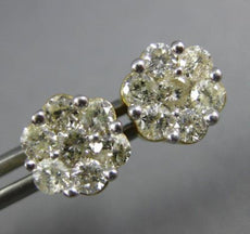 ESTATE 1.10CT DIAMOND 14KT YELLOW GOLD 3D CLASSIC CLUSTER FLOWER STUD EARRINGS