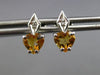 ESTATE .71CT DIAMOND & AAA CITRINE 14KT WHITE GOLD 3D HEART SHAPE POST EARRINGS