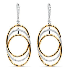 ESTATE LARGE .75CT DIAMOND 18K WHITE & YELLOW GOLD 3D OVAL INTERTWINING EARRINGS
