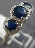 ESTATE 1.55CT DIAMOND & AAA SAPPHIRE 14K WHITE GOLD THREE STONE ANNIVERSARY RING