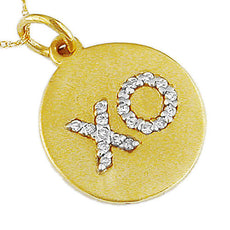 ESTATE .11CT ROUND DIAMOND 14KT YELLOW GOLD 3D CLASSIC XO LOVE FLOATING PENDANT