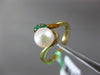 ESTATE .05CT AAA EMERALD & SOUTH SEA PEARL 14KT YELLOW GOLD 3D ANNIVERSARY RING
