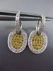 ESTATE .80CT WHITE & FANCY YELLOW DIAMOND 18KT WHITE GOLD OVAL HANGING EARRINGS