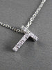 ESTATE .09CT DIAMOND 14KT WHITE GOLD 3D " T " INITIAL FLOATING PENDANT #18865