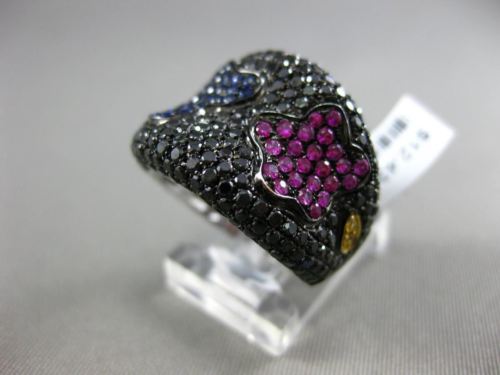 ESTATE 2.85CT BLACK DIAMOND & AAA MULTI COLOR SAPPHIRE 18KT GOLD BUTTERFLY RING