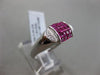 ESTATE WIDE 1.65CT DIAMOND & AAA RUBY 18KT WHITE GOLD SQUARE HALF MOON FUN RING