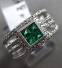 ESTATE WIDE .89CT DIAMOND & AAA EMERALD 14KT WHITE GOLD 3D MULTI ROW SQUARE RING