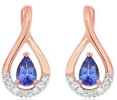 ESTATE .97CT DIAMOND & AAA TANZANITE 14KT ROSE GOLD PEAR SHAPE HANGING EARRINGS