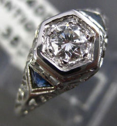 ANTIQUE .43CT DIAMOND & AAA SAPPHIRE 18KT WHITE GOLD 3D ENGAGEMENT RING #21681