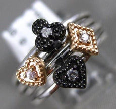 .05CT DIAMOND 14KT WHITE BLACK & ROSE GOLD 3D HEART FLOWER MULTI STACKABLE RING