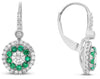 ESTATE .94CT DIAMOND & AAA EMERALD 14KT WHITE GOLD ROUND FLOWER HANGING EARRINGS
