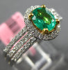 ESTATE .82CT DIAMOND & AAA OVAL CUT EMERALD 18K 2 TONE GOLD HALO ENGAGEMENT RING
