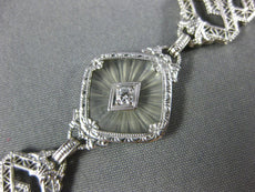 ANTIQUE WIDE .20CT OLD MINE DIAMOND & CRYSTAL 14KT WHITE GOLD FILIGREE BRACELET