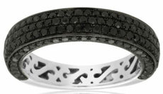 1.40CT BLACK DIAMOND 14KT WHITE GOLD 3D MULTI ROW SEMI ETERNITY ANNIVERSARY RING