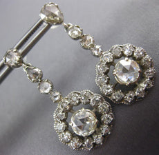 ANTIQUE LARGE  7.0CT ROSE CUT DIAMOND 14KT WHITE GOLD 3D FLOWER HANGING EARRINGS