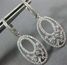 ESTATE .75CT ROUND AND BAGUETTE DIAMOND 14KT WHITE GOLD 3D OVAL HANGING EARRINGS