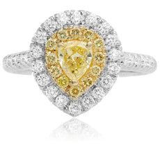 1.14CT WHITE & FANCY YELLOW DIAMOND 18KT 2 TONE GOLD PEAR SHAPED ENGAGEMENT RING