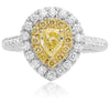 1.14CT WHITE & FANCY YELLOW DIAMOND 18KT 2 TONE GOLD PEAR SHAPED ENGAGEMENT RING