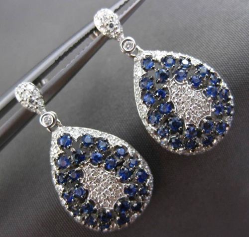 ANTIQUE 1.38CT DIAMOND & AAA SAPPHIRE 14KT WHITE GOLD 3D FLOATING DROP EARRINGS