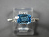 ESTATE 1.0CT DIAMOND & AAA BLUE TOPAZ 14K WHITE GOLD 3D CLUSTER RECTANGULAR RING