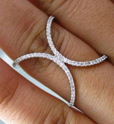 ESTATE EXTRA LARGE .33CT DIAMOND 18KT WHITE GOLD 3D CRESCENT MOON X LOVE RING