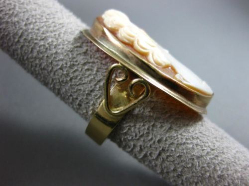 ESTATE LARGE 14KT YELLOW GOLD 3D HANDCRAFTED FILIGREE OPEN HEART LADY CAMEO RING