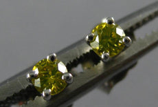 ESTATE SMALL .10CT INTENSE FANCY YELLOW DIAMOND 14KT WHITE GOLD 3D STUD EARRINGS