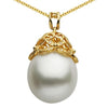 ESTATE LARGE .10CT DIAMOND & AAA SOUTH SEA PEARL 18KT YELLOW GOLD FLOWER PENDANT