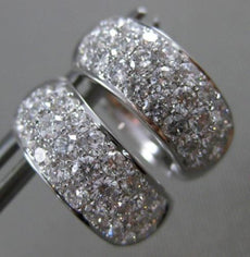 ESTATE 1.37CT ROUND DIAMOND 18K WHITE GOLD 3D PAVE 3 ROW CLASSIC HUGGIE EARRINGS