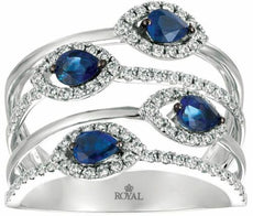 1.14CT DIAMOND & AAA SAPPHIRE 14K WHITE GOLD ROUND & PEAR SHAPE ANNIVERSARY RING