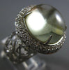 ESTATE LARGE 9.10CT DIAMOND & AAA CABOCHON GREEN AMETHYST 14KT WHITE GOLD RING