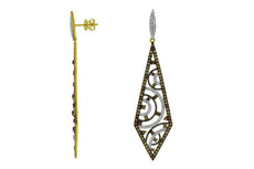 ESTATE LARGE 2.03CT WHITE & MOCHA DIAMOND 14K YELLOW GOLD OPEN FILIGREE EARRINGS