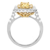 ESTATE 1.57CT WHITE & FANCY YELLOW DIAMOND 18KT GOLD SQUARE HALO ENGAGEMENT RING