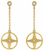 ESTATE .10CT DIAMOND 14KT YELLOW GOLD 3D ETOILE STAR FLOWER HANGING FUN EARRINGS