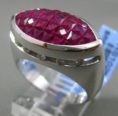 ESTATE WIDE 5.80CT DIAMOND & AAA EXTRA FACET RUBY 18KT WHITE GOLD 3D ETOILE RING