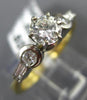 ESTATE 1.0CT ROUND & BAGUETTE DIAMOND 14K TWO TONE GOLD 3D ENGAGEMENT RING #3338