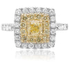 ESTATE 1.57CT WHITE & FANCY YELLOW DIAMOND 18KT GOLD SQUARE HALO ENGAGEMENT RING