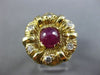 ESTATE LARGE 1.45CT DIAMOND & AAA CABOCHON RUBY 14KT YELLOW GOLD 3D FLOWER RING