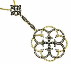 .87CT MOCHA DIAMOND 14KT YELLOW GOLD 3D FLOWER OPEN FILIGREE FLOATING PENDANT