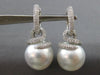 ESTATE LARGE 1.6CT DIAMOND & AAA SOUTH SEA PEARL 18K WHITE GOLD HANGING EARRINGS