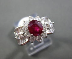 ANTIQUE 1.96CT DIAMOND & AAA RUBY PLATINUM FLOWER DESIGN ENGAGEMENT RING AMAZING