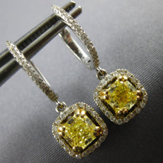 ESTATE 2.09CT WHITE & FANCY YELLOW DIAMOND 14KT GOLD SQUARE HANGING EARRINGS