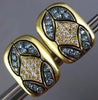 ESTATE 2.20CT WHITE & BLUE DIAMOND 18K TWO TONE GOLD 3D FLOWER FILIGREE EARRINGS