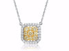 .69CT WHITE & FANCY YELLOW DIAMOND 14K 2 TONE GOLD OCTAGON CLUSTER LOVE NECKLACE