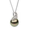 ESTATE .12CT DIAMOND & AAA TAHITIAN PEARL 18KT WHITE GOLD MILGRAIN SWIRL PENDANT