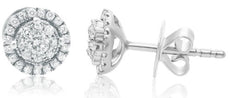 ESTATE .27CT DIAMOND 14KT WHITE GOLD CLASSIC SOLITAIRE DOUBLE HALO STUD EARRINGS