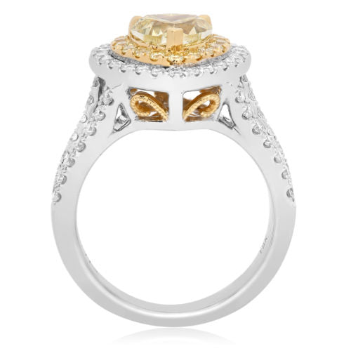 EGL 3.64CT WHITE & FANCY YELLOW DIAMOND 18KT 2 TONE GOLD CLASSIC ENGAGEMENT RING