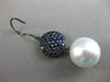 EXTRA LARGE 3.6CT AAA SAPPHIRE & SOUTH SEA PEARL 18K BLACK GOLD HANGING EARRINGS