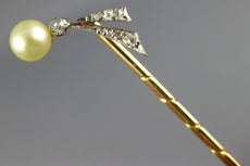 ANTIQUE .07CT OLD MINE DIAMOND & AAA PEARL 14K YELLOW GOLD BIRD LAPEL PIN #26535
